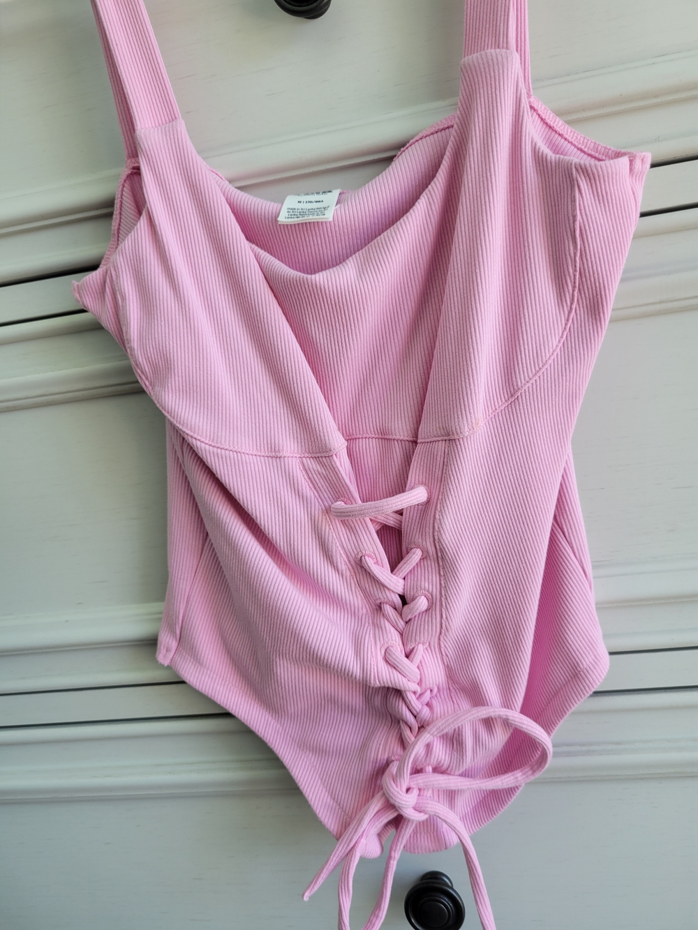 PINK Victoria's Secret Ribbed Pink Lace-Up One-Piece